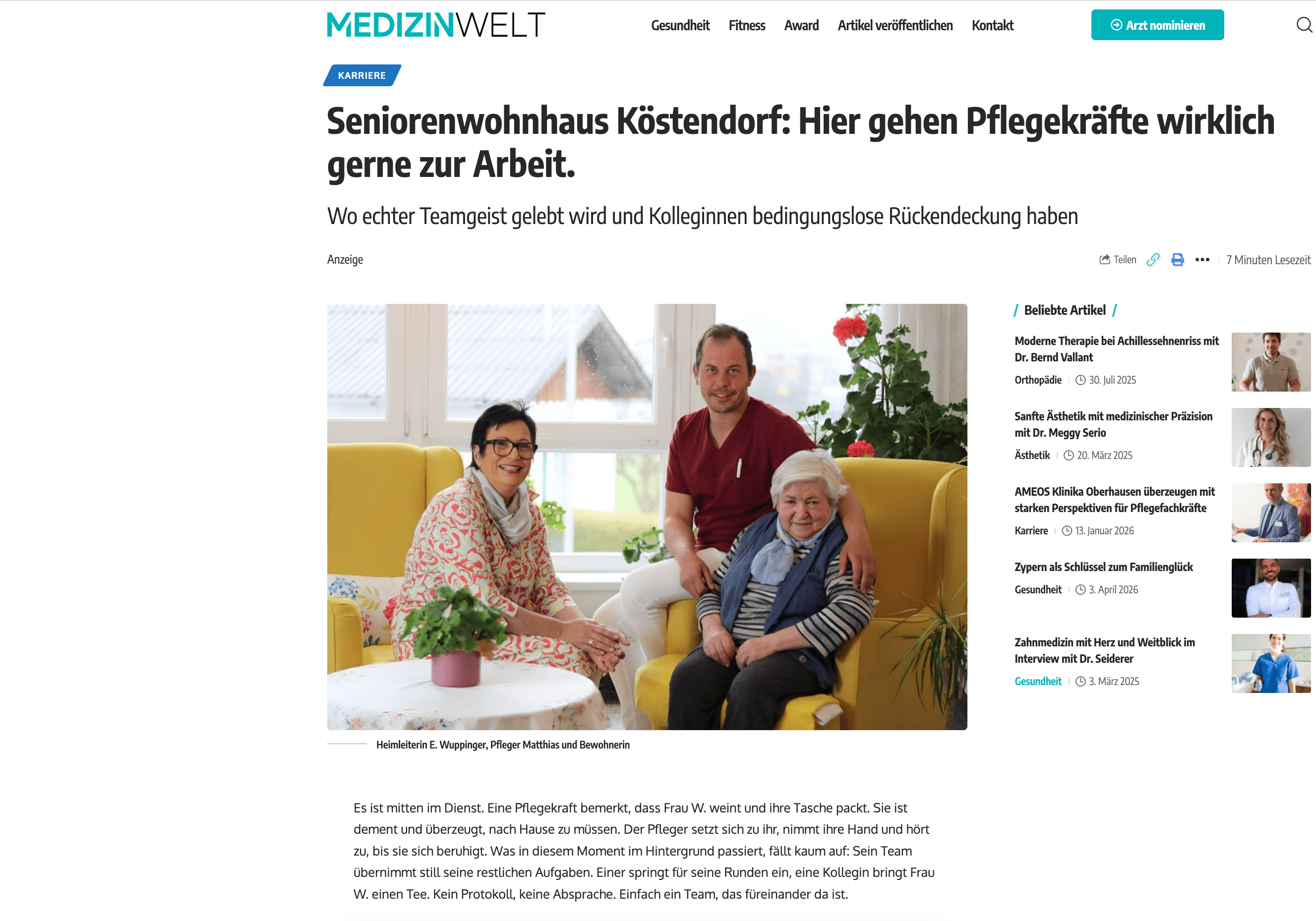 Vorschau Presseartikel Medizinwelt – Seniorenwohnhaus Köstendorf