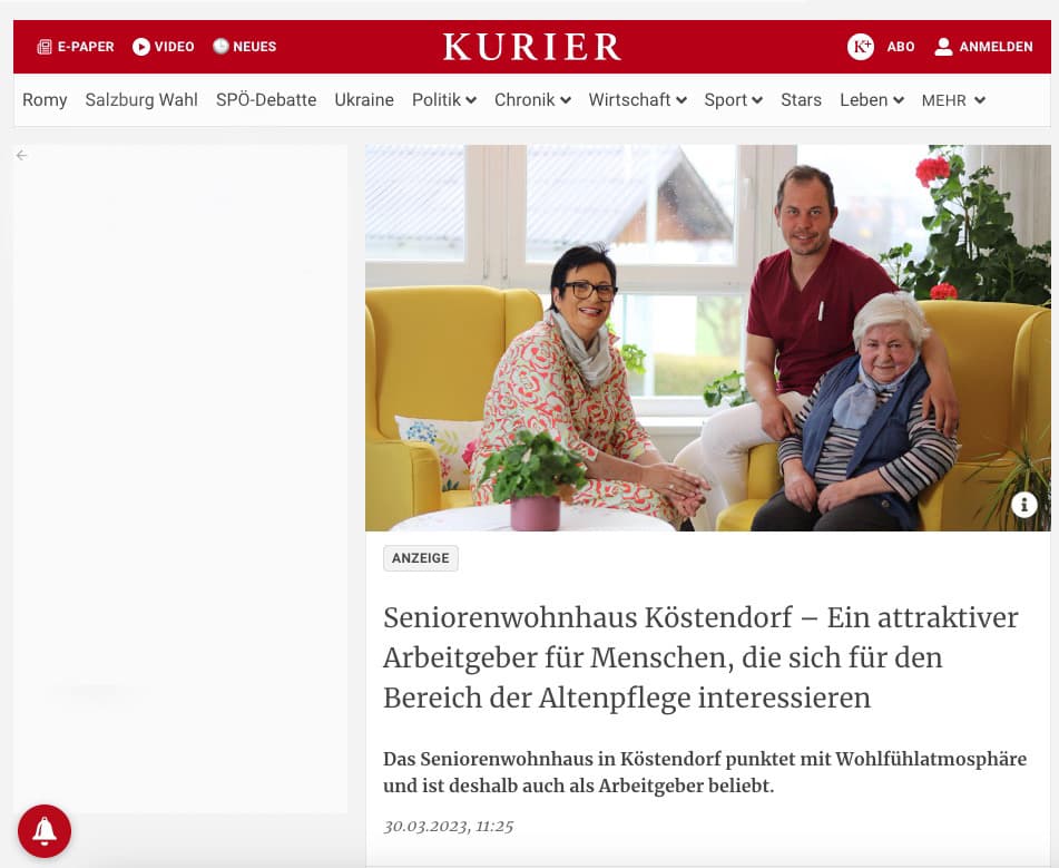 Vorschau Presseartikel Kurier – Seniorenwohnhaus Köstendorf